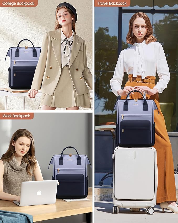 LOVEVOOK Laptop Backpack for Women 15.6 Inch, Travel Backpack with USB Charging Port Large Capacity Laptop Bag, Waterproof Bag for Business College Airline Approved Work Backpack(Grey Navy)