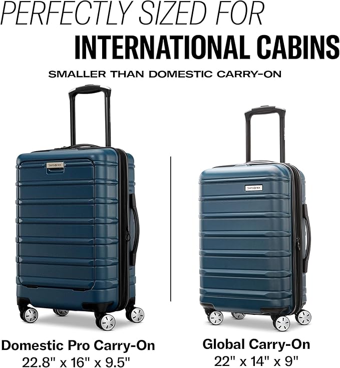 Samsonite Omni 2 Global Carry-On Spinner Luggage - Compact Size For International Travel - Airline-Approved - Features Expandable Polycarbonate Shell, 360° Wheels, USB Power Hub - Silver