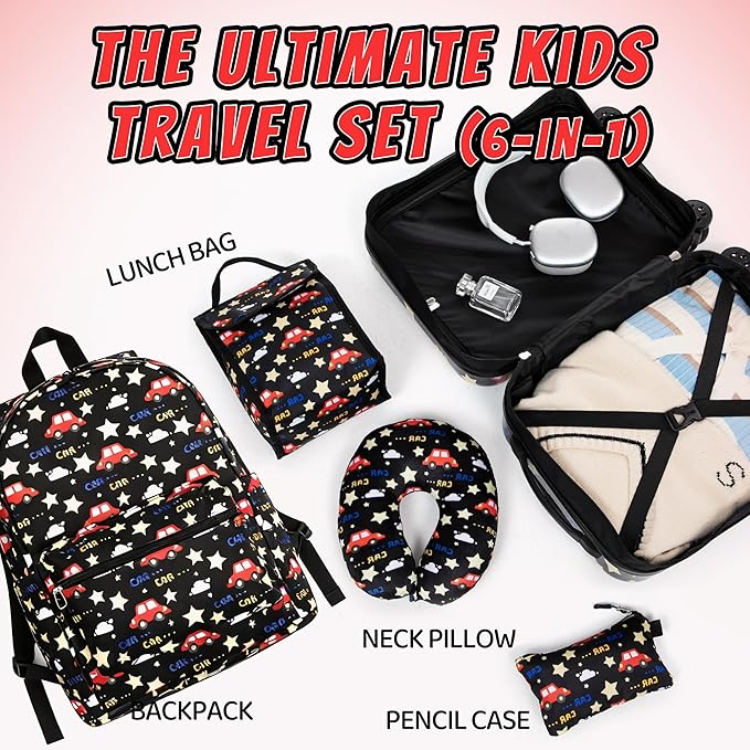 Kid’s Luggage Set 6 Piece Suitcase Set 16’’ Hardside Luggage with Spinner Wheels Girls Boys Carry on Luggage Travel Rolling Luggage Airline Approved