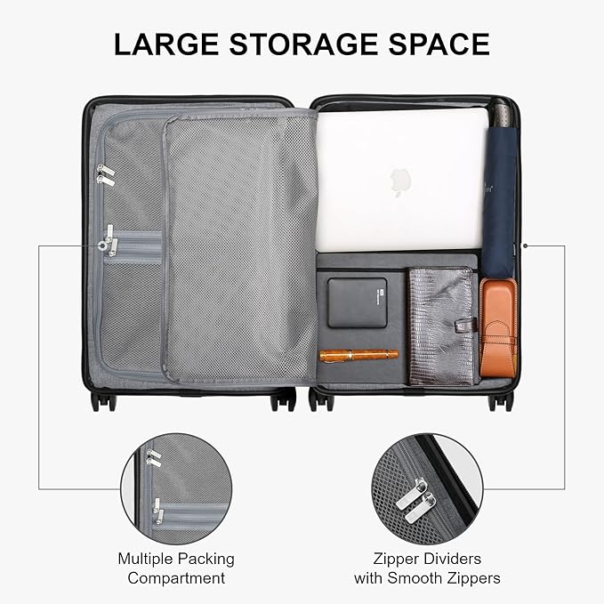 LEVEL8 Elegance Carry-on Suitcase, 20 Inch Carry on Luggage, Hardside Large Suitcases with Wheels, Tavel Bag with Tsa Lock,Blue Grey