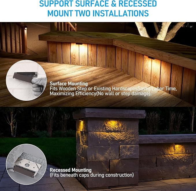 LEONLITE 8-Pack 4 Inch LED Hardscape Lighting, 1W/2W/3W, 2700K Soft White | Update Dimmable Retaining Wall Lights, Low Voltage Landscape Lighting, 12-24V AC/DC Paver Light, Outdoor Step Lights, ETL