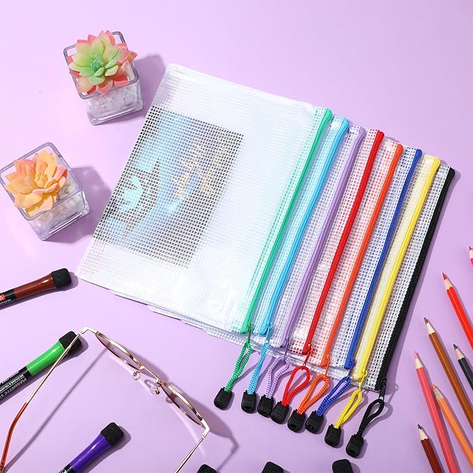 Jetec 32 Pcs Mesh Zipper Bags Toy Storage Bikini Organizer Bag Bolsas Para Guardar Trajes De Bano Waterproof Zipper Reusable Pouch Puzzle Multipurpose for Storage Office(Sweet Color,9 x 7 Inch)