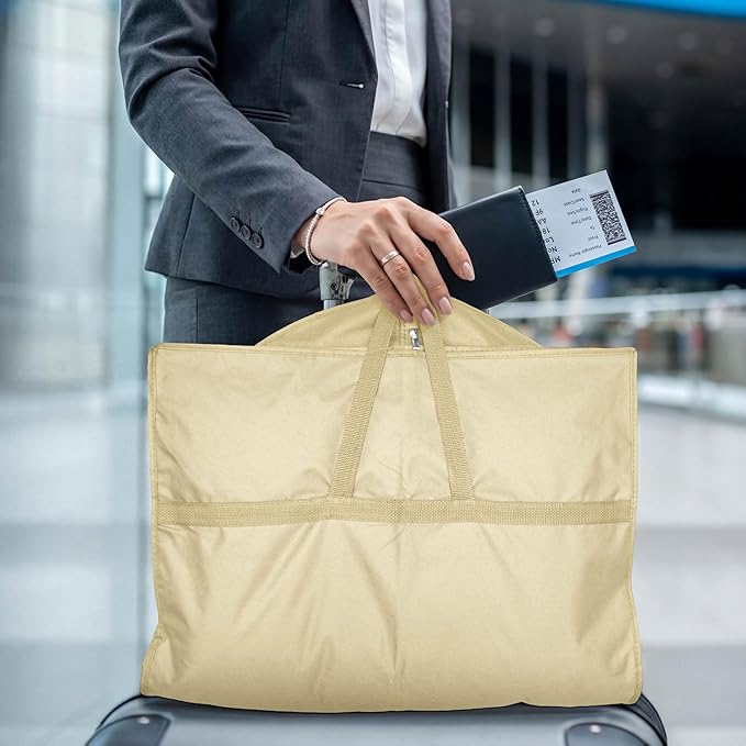 Lazebox 43" Travel Garment Bag with Accessories Zipper Pocket, Heavy Duty Suit Bag for Suits, Tuxedos, Dresses, Coats, Beige, 1 pack