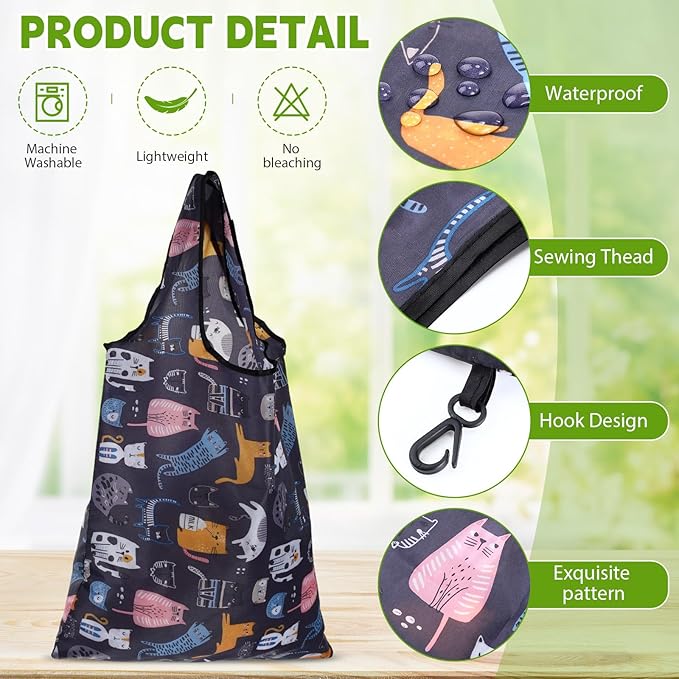 Paterr 24 Pcs Foldable Reusable Shopping Bag Recycle Travel Grocery Bag Fold to Pocket Tote Bulk for Daily Supplies Load