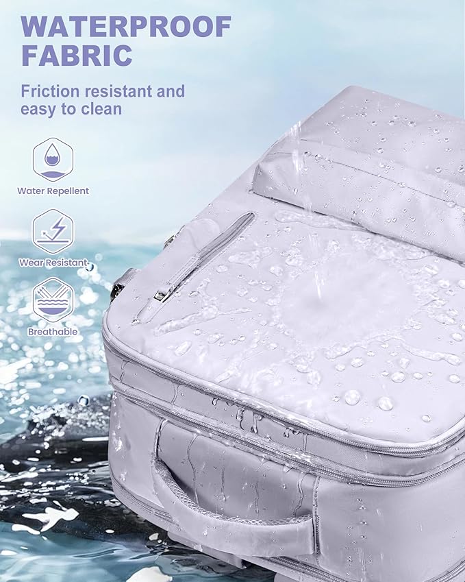 VECAVE Travel Backpack for Women, Airline Flight Approved Carry On Backpacks Waterproof 14 Inch Laptop Backpack with Shoe Compartment Casual Daypack Purple