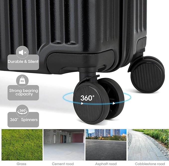 20 Inch Carry On Luggage,22x14x9 Airline Approved Hardside Suitcase with 8 Spinner Wheels and TSA Lock, Lightweight PC+ABS Hard Shell Travel Luggage for Men and Women (Black)