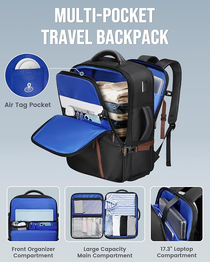 MATEIN 18x14x8 Inches Travel Backpack Personal Item, Expandable Underseat Backpack for Airplane with Shoe Compartment, TSA Airline Approved Carry on Bag Luggage Mochila Fit 17" Laptop, Black Brown