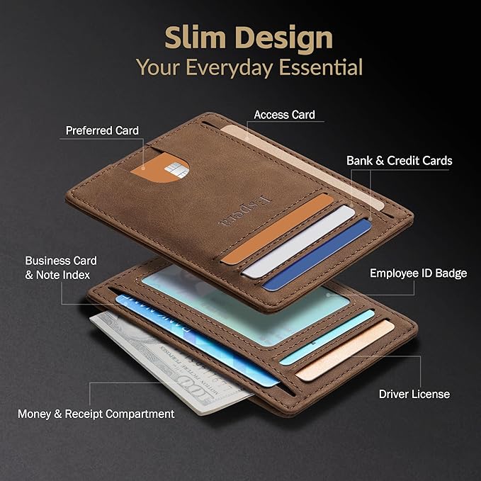 Espera Slim Minimalist Front Pocket Wallet for Men, RFID Blocking Credit Card Holder, Thin Travel ID Card Case, Gifts for Men