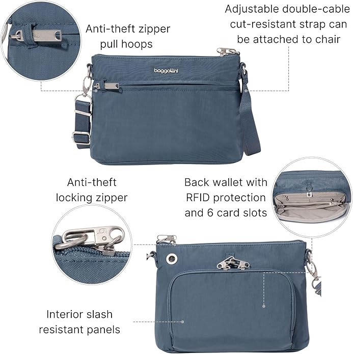 Baggallini womens Securtex Anti-theft Memento Crossbody Bag