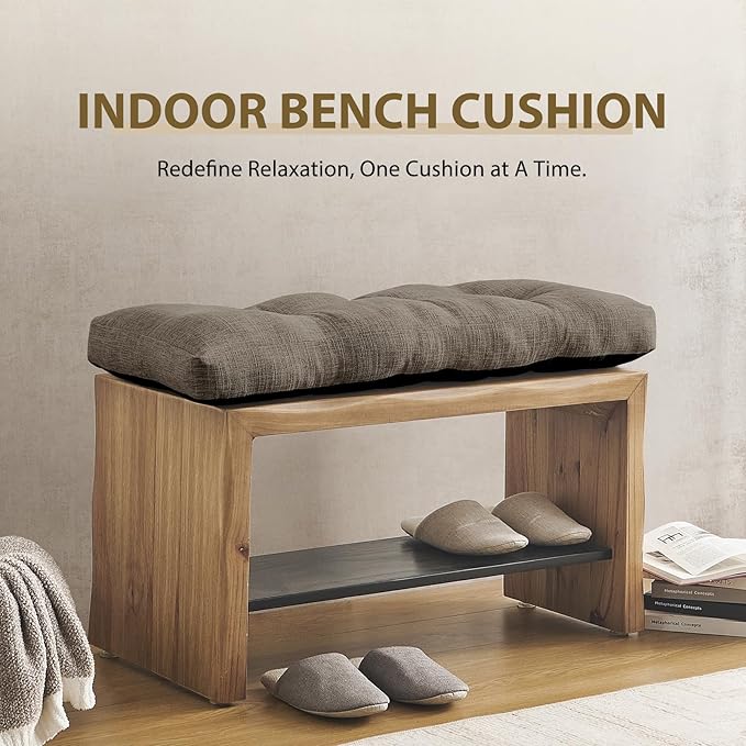 downluxe Indoor Bench Cushion for Indoor Furniture, Non-Slip Tufted Overstuffed Textured Foam Bench Seat Cushion, 48" X 16" X 4", Khaki, 1 Pack
