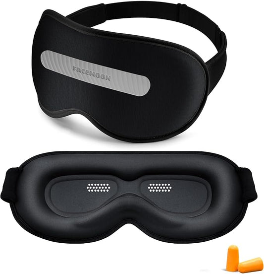 Blackout Eye Mask for Sleep, Women Men Sleeping Mask for Lash Extensions, 3D Contoured Eye Cover for Side Sleepers, FACEMOON Blindfold with Magnetic Blackout Strip, Travel, Night, Airplane