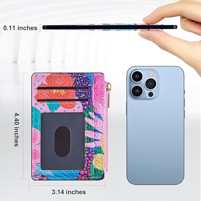 Tipmile Credit Card Holder for Women Slim Minimalist Front Pocket RFID Blocking Wallet Small Compact Card Case with ID Window, Floral Bloom