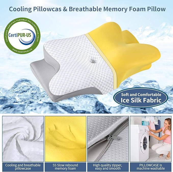 Cervical Neck Pillow for Sleeping - Ergonomic Side Sleeper Pillow for Pain Relief, Contour Cervical Pillow for Neck Support, Orthopedic Memory Foam Pillows Bed Pillow for Side Back Stomach Sleeper