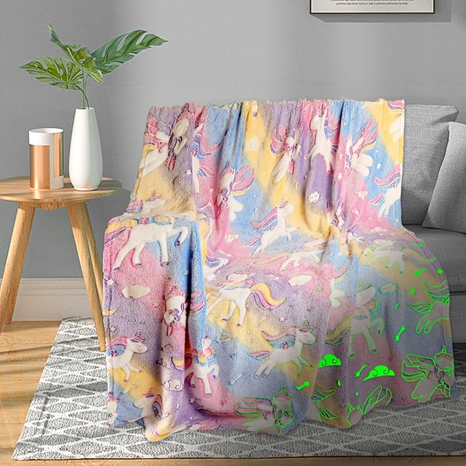 Unicorn Glow in The Dark Blanket for Girls/Kids, Soft Fleece Throw 30"x40" - Age 3-12