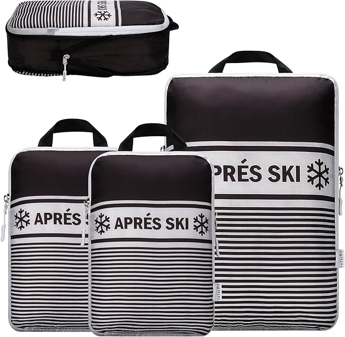 Apres Ski Packing Cubes Organizer Bags for Suitcase & Backpack, Compression Packing Cubes for Travel, Lightweight Luggage Organizers, Travel Cubes, Vacation Essentials, 3pc Set, Black Apres Ski