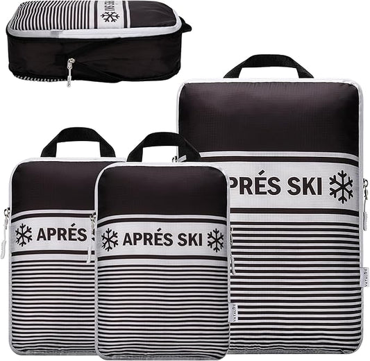 Apres Ski Packing Cubes Organizer Bags for Suitcase & Backpack, Compression Packing Cubes for Travel, Lightweight Luggage Organizers, Travel Cubes, Vacation Essentials, 3pc Set, Black Apres Ski
