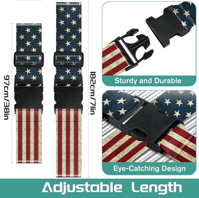 Slohif Luggage Straps for Suitcases Travel Belt Accessories Luggage Connector Identifiers Over Handle with Buckle Unique Nylon Adjustable Strap for Sleeping Bag Car Seat Flag(2 Pack)