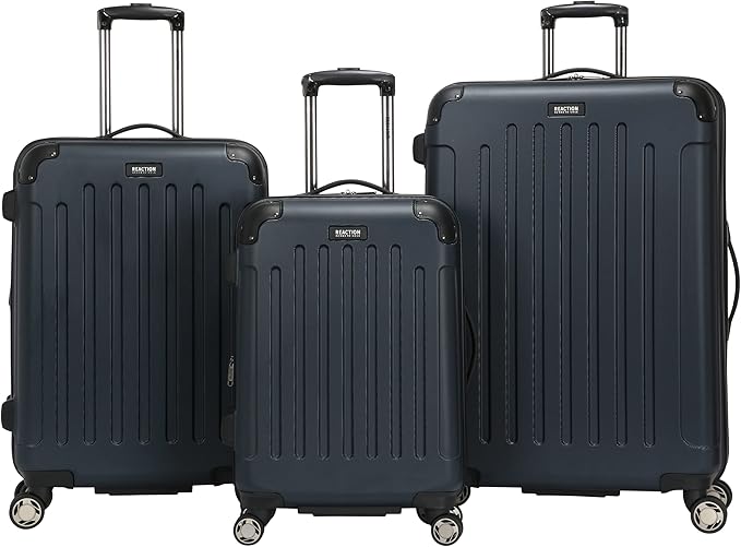 Kenneth Cole REACTION Renegade Luggage Expandable 8-Wheel Spinner Lightweight Hardside Suitcase, Navy Blue, 3-Piece Set (20"/24"/28")