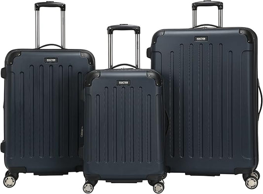 Kenneth Cole REACTION Renegade Luggage Expandable 8-Wheel Spinner Lightweight Hardside Suitcase, Navy Blue, 3-Piece Set (20"/24"/28")