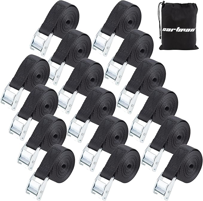 Cartman 1" x 12' Lashing Straps Cargo Tie-Down Strap Up to 600lbs, 16pk in Carry Bag, Black
