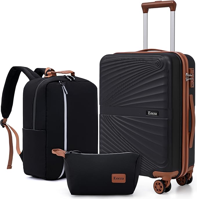 Carry On Luggage Set 22x14x9 Airline Approved Luggage Sets 3 Piece,Suitcases with Wheels,ABS Hard Case Luggage with TSA Lock Spinner Wheels(20 Inch,BP/TB)