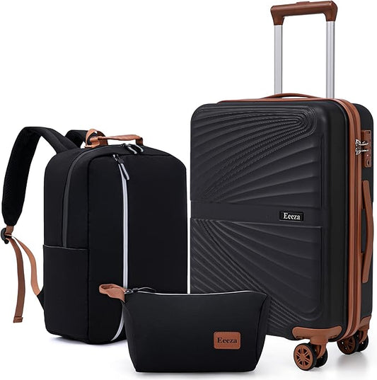 Carry On Luggage Set 22x14x9 Airline Approved Luggage Sets 3 Piece,Suitcases with Wheels,ABS Hard Case Luggage with TSA Lock Spinner Wheels(20 Inch,BP/TB)