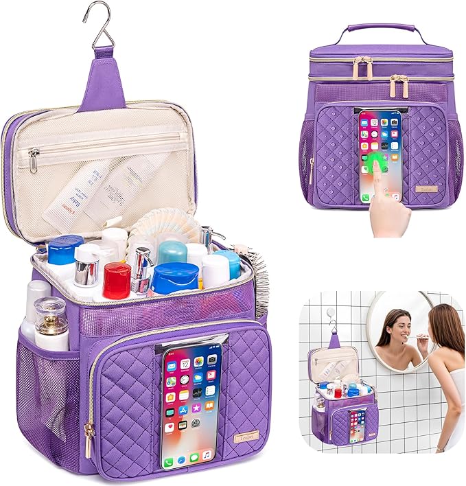 Large Toiletry Bag for Women Men,Bathroom Bag,Water Resistant Shower Bag,Makeup Bag,Portable Shower Caddy for College Dorm,Hanging Travel Toiletry Bag with Transparent Waterproof Phone Pocket