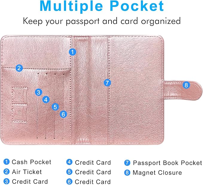 ACdream Passport Holder for Travel Essentials, Rfid Blocking Passport Wallet Cover Case for Travel Must Haves Accessories, Book Holders for Women/Men- Rose Gold