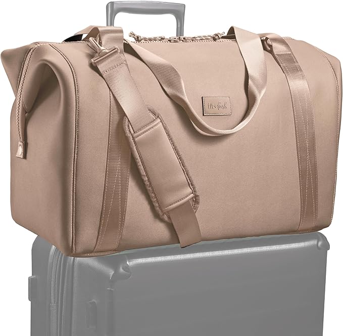 Fit & Fresh Neoprene Weekender Bag for Women – Carry-On Friendly Travel Duffel with Expandable Sides, Trolley Sleeve & Pockets – Lightweight, Water-Resistant Overnight Bag for Weekend Trips + Gym