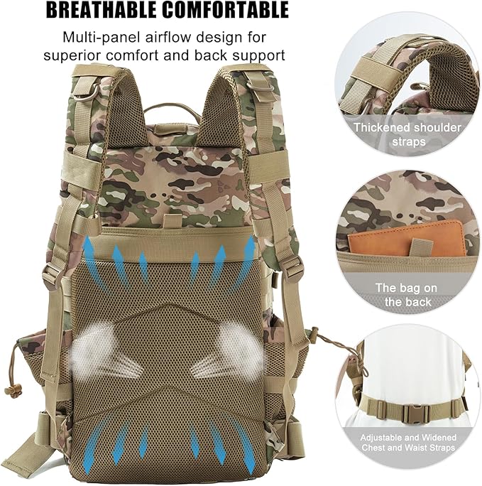 Military Tactical Backpack 25L Day Backpack for Men Molle Army 3 Days Assault Pack Bug Out Bag Water Resistant and Heavy Duty Hiking Treeking Rucksack - Camouflage