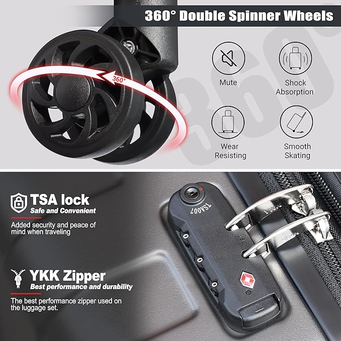 Zebra Luggage Sets 3 Piece, 20" Carry On Luggage with Spinner Wheels, Hardside Business Travel Suitcase Set with TSA Lock, Lightweight Suitcase,20/24/28 inch,Grey