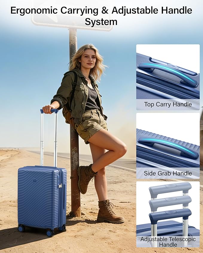 MILADA 24 Inch Expandable Checked Luggage - Hardshell Suitcase with Wheels, TSA Lock, Durable PC Shell, Checked Baggage, Lightweight & Scratch-Resistant, Interstellar Blue