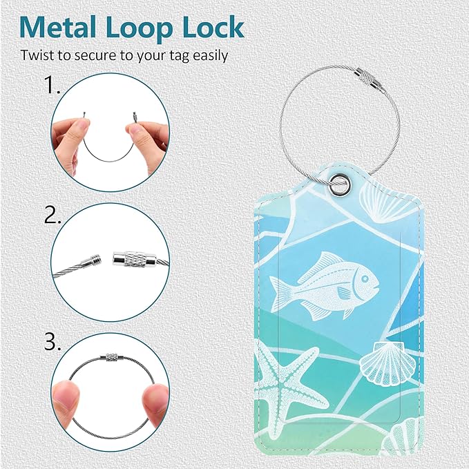 Luggage Tags for Suitcases, 2 Pack Cute PU Leather Luggage Tag TSA Approved with Stainless Steel Loop and Address Card Baggage Tag for Travel&Hotel Stays&Cruise Ships&Shipping and Mailing