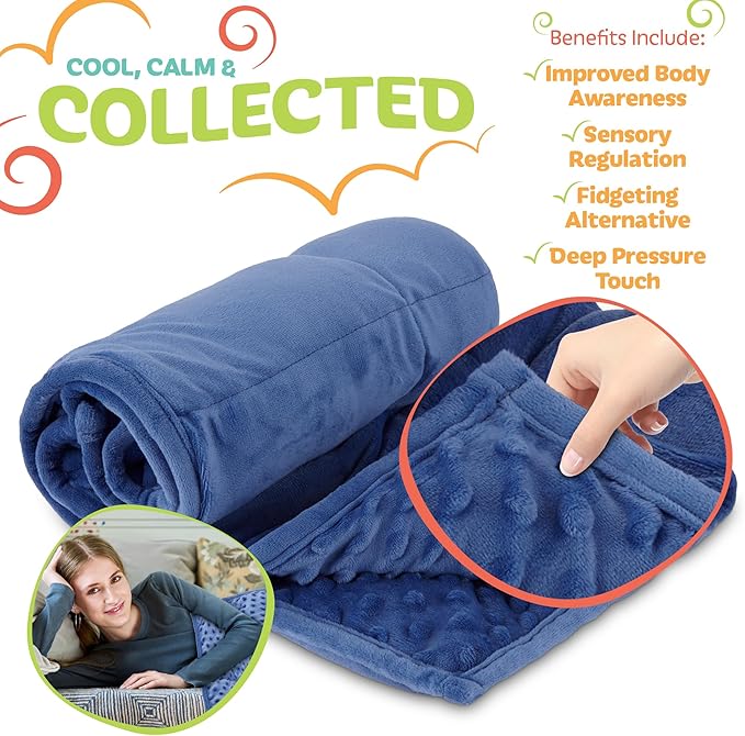 XL Weighted Blanket for Kids 5lb (Blue) 36x48 Inch, Plush Minky Kids Blanket with Travel Bag, Blanket for Ages 4 to 10
