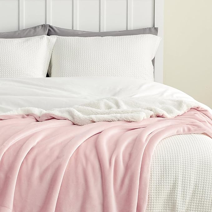 Bedsure GentleSoft Sherpa Fleece Blankets King Size for Bed, Non-Heated, Thick and Warm Throw for Women and Girls, Soft Fuzzy Plush King Blanket for Spring, Room Home Decor, Pink, 108x90 Inches