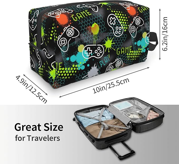 Kids Travel Toiletry Bag for Boys Girls - Waterproof Makeup Pouch Hanging Cosmetic Wash Bags Dopp Kit Shaving Bag for Toiletries Accessories(Game Video)