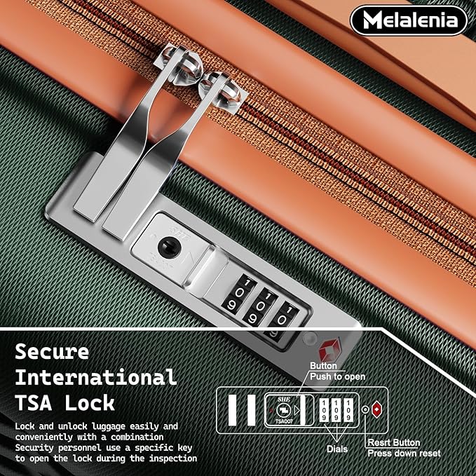 Melalenia Luggage Sets 7 Piece Hard Shell Carry on Suitcase with Spinner Wheels and TSA Lock, Lightweight Travel Duffel Bag for Women, Men, Green Brown