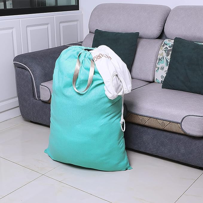 Heavy Duty Laundry Bag with Drawstring and Handle, Extra Large Travel Dirty Clothes Bag for Laundromat and Household, Durable Rip-Stop Laundry Hamper Liner, 28 x 40 Inch by SANFERGE, Turquoise