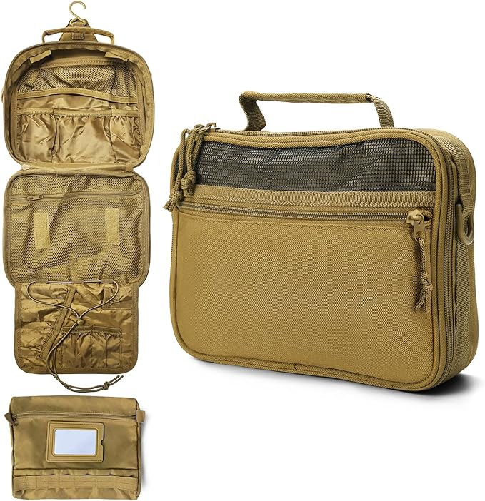 Mens Toiletry Travel Bag, Tactical Toiletry Bag for Men, Bathroom Hanging Travel Toiletry Bag for Men Shaving Hygiene Bag Travel Toiletry Organizer Short Trips Bag, Khaki