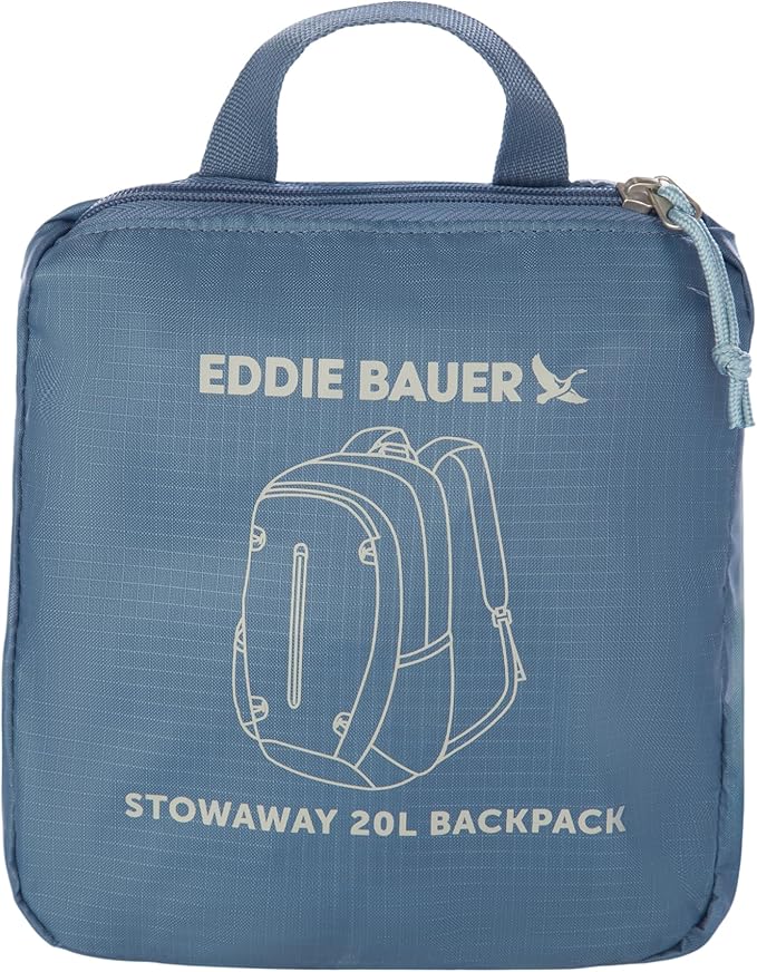 Eddie Bauer Stowaway Packable Backpack | Travel | Outdoor | Lightweight | Foldable | Durable | Ripstop Polyester | 20L - Blue Tile