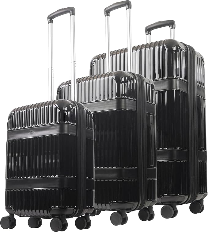 Martha Stewart The Bedford 3 Piece Rolling Luggage Set, Hardshell Suitcases with Spinner Wheels, 22/26/30 Inch, Black