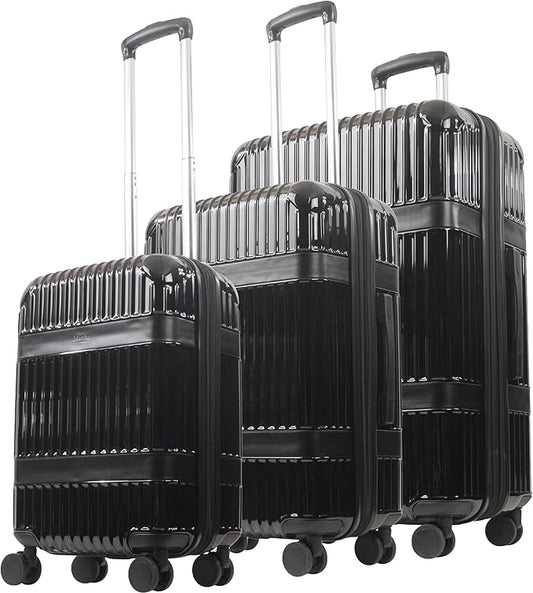 Martha Stewart The Bedford 3 Piece Rolling Luggage Set, Hardshell Suitcases with Spinner Wheels, 22/26/30 Inch, Black