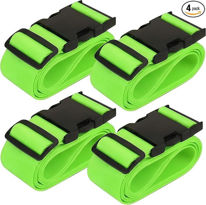 4 Pack Adjustable Luggage Straps for Suitcases – Secure Lock Travel Belts, 40''–78'' Fit, Easy Luggage Identification (Green)