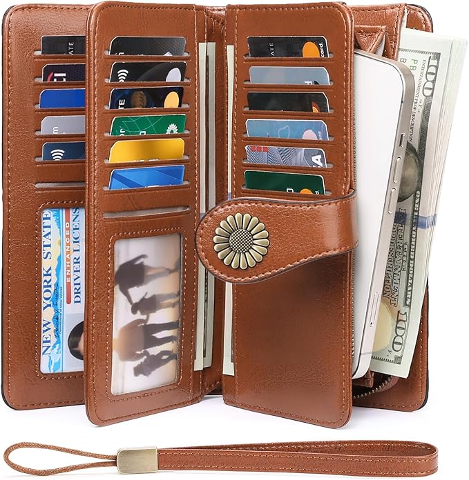 SENDEFN Wallets for Women Leather Credit Card Holder with RFID Blocking Large Capacity Wristlet | with RFID Blocking, Large Capacity, Wristlet, with RFID Blocking, Large Capacity, Wristlet
