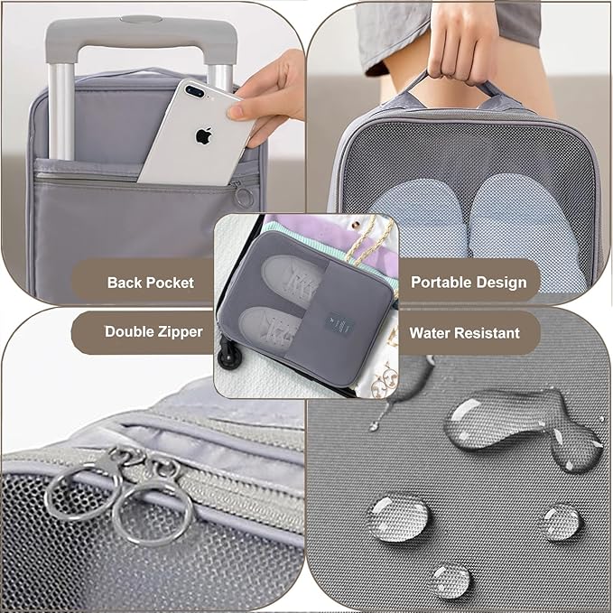 Shoe Bag for Travel, Travel Shoe Bag for Packing, Hold 3 Pairs of Shoes, Travel Essentials for Flying Shoe Organizer Shoe Storage Bag for Travel Gray
