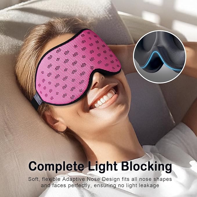 LitBear Breathable Sleep Mask, 3D Eye Mask Sleep for Side Sleepers Women Men, Light Blocking Sleeping Mask with Adjustable Strap, Soft Lightweight Eye Cover for Travel, Night Work, Nap, Office - Pink
