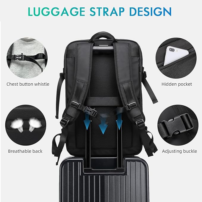 TANGCORLE 50L Carry on Travel Backpack, Expandable Airline Approved Backpacks with 3 Packing Cubes Fit 17.3 inch Laptop Suitcase backpack for Men Women(Black)