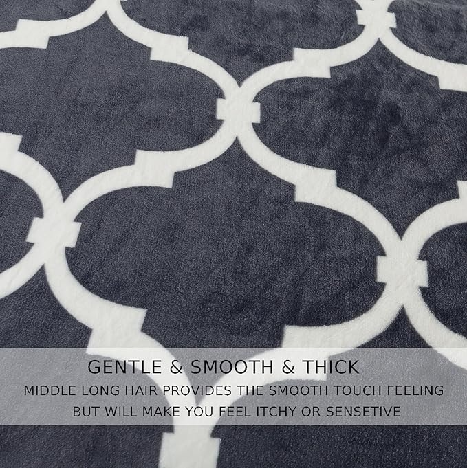 Gray Pattern King Size Blanket,90x108 Inches Microfiber Soft Cozy Fluffy Warm Hand Made Throw Blankets for King Calking Bed,Couch, Sofa, Chair, Camping, Picnic,Grey and White