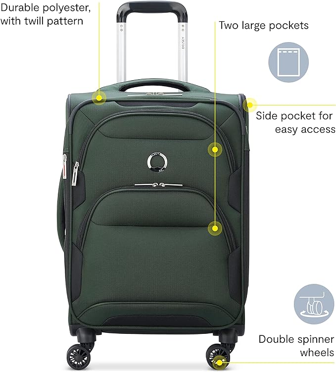DELSEY PARIS Sky Max 2.0 Softside Expandable Luggage with Spinner Wheels, Green, 2-Piece Set (21/Duffle)