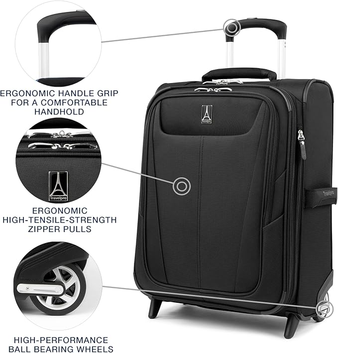 Travelpro Maxlite 5 Softside Expandable Upright 2 Wheel Carry-on Luggage, Lightweight, 20-Inch — Black